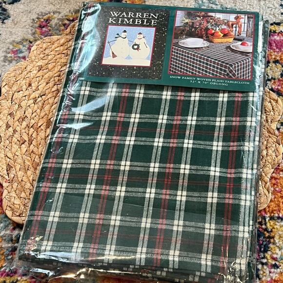 Oblong Warren Kimble Tablecloth Plaid 52 x 70 Cabin Woodland Christmas Green Red - Picture 1 of 7